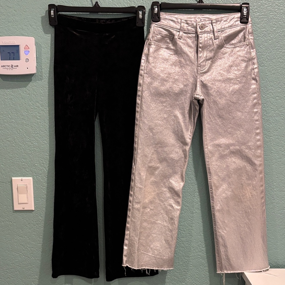 Girls Black Velvet flare Pant and Silver Metallic Jeans size 10 Target H&M